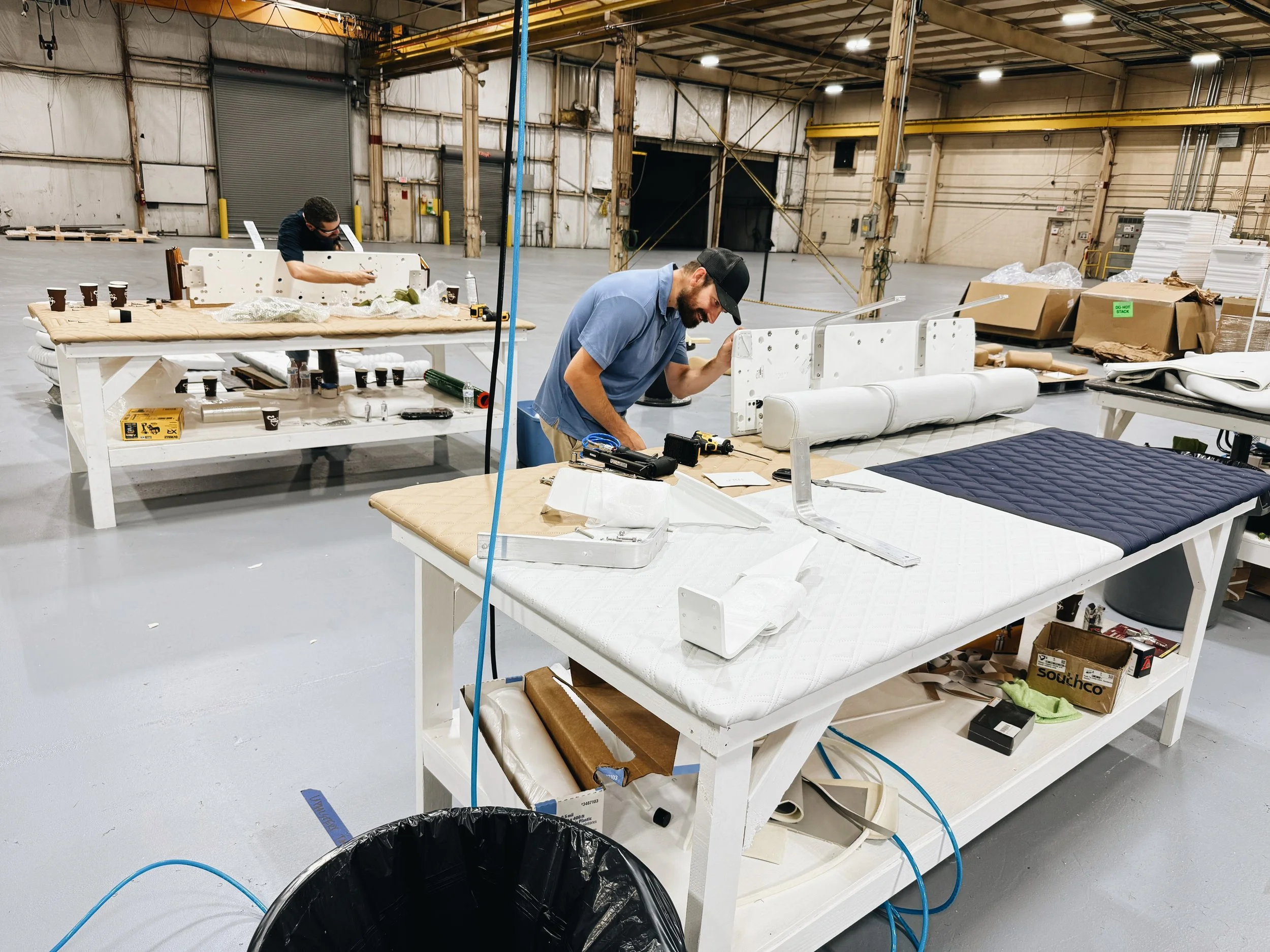 Blue Core Craft team assembling premium marine seating